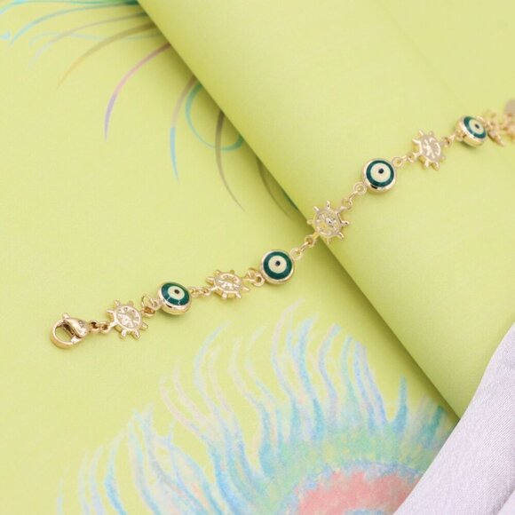 "Rose Gold Evil Eye & Wheel Charm Bracelet, Adjustable Protection Style,XPBL0739 - Picture 11 of 12